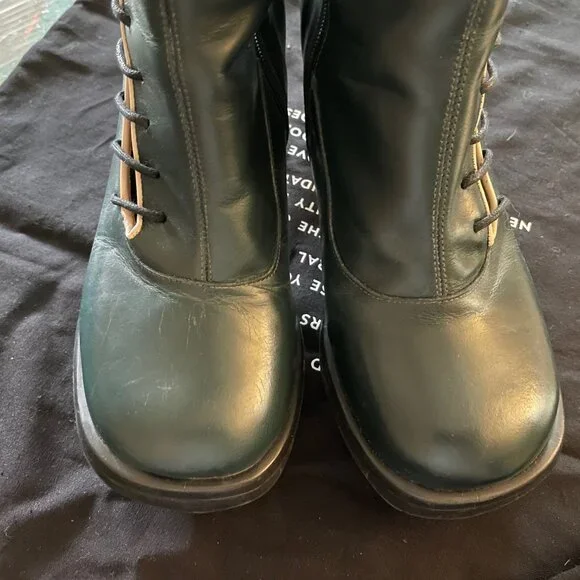 LAST Fluevog Mini Sugar Knee High Lace Up Boot Size 6.5 Blue Leather Corset Goth - Picture 12 of 16